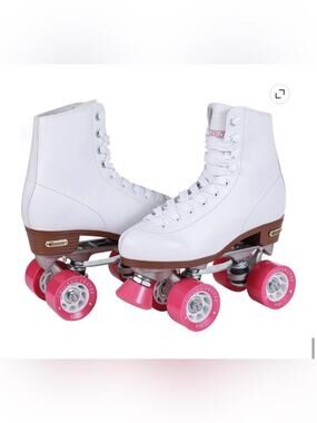 NEW Chicago Skates White Roller Skates Pink Wheels Stopper NEVER USED SZ 9